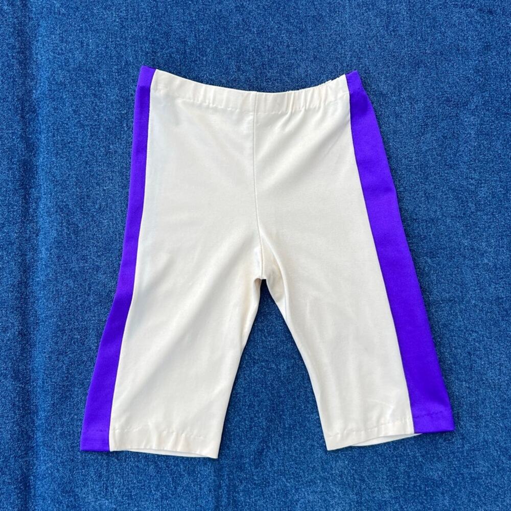 90s color block cream/ purple spandex bike shorts